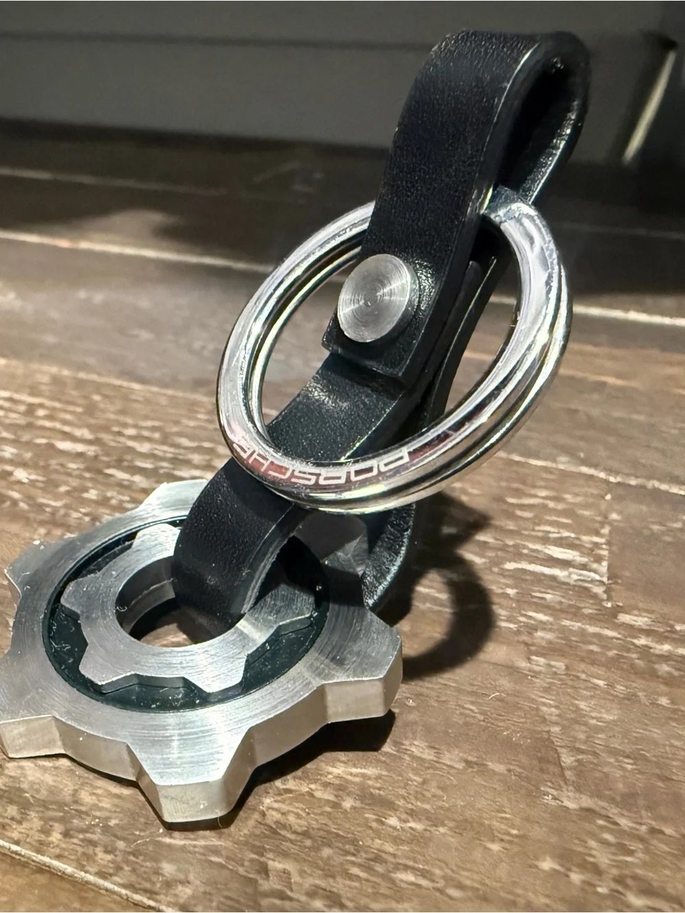Porsche - PDK -Silver & Black Gear Keychain with Leather Strap